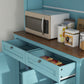 71" Pantry Cabinet with Microwave Space, Buffet with Hutch, 2 Drawers, Adjustable Shelves and Glass Doors, Blue