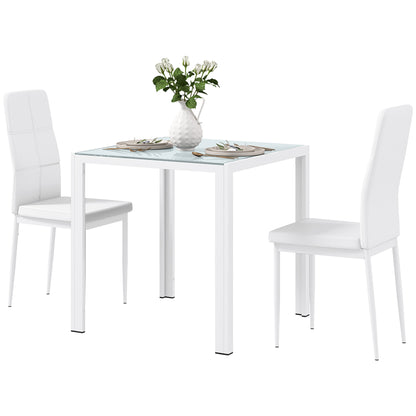 3-Piece Glass Dining Table Set - White
