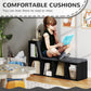 Multi-Purpose Bookshelf with 5 Cubes, 5-Cubby Bookcase with Cushioned Reading Nook and Storage Shelves, Distressed Black