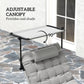 Folding Lounge Chair with Adjustable Canopy, 4-Position Outdoor Tanning Chair with Headrest, Light Grey