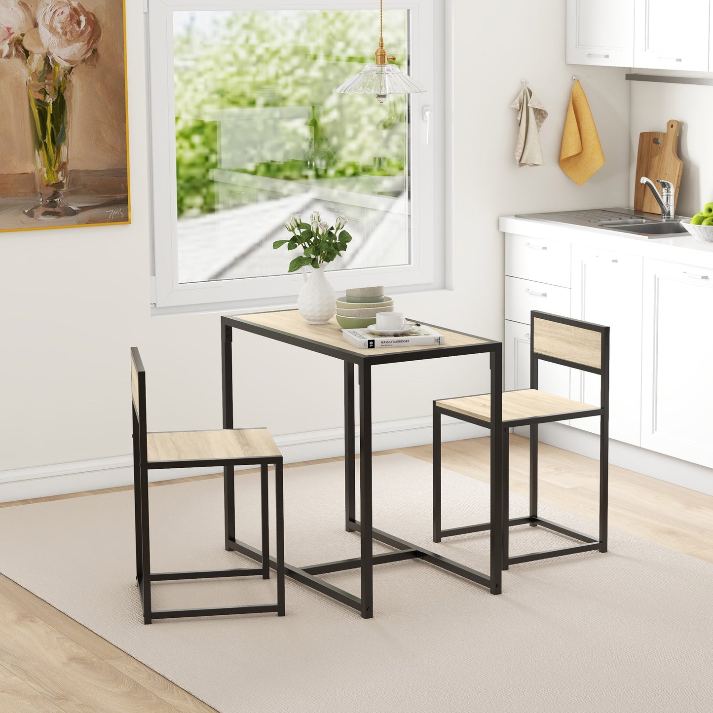 Dining Table Set, Industrial Dining Set for 2, Kitchen Table and Chairs for Small Space, Dining Room Table with Chairs