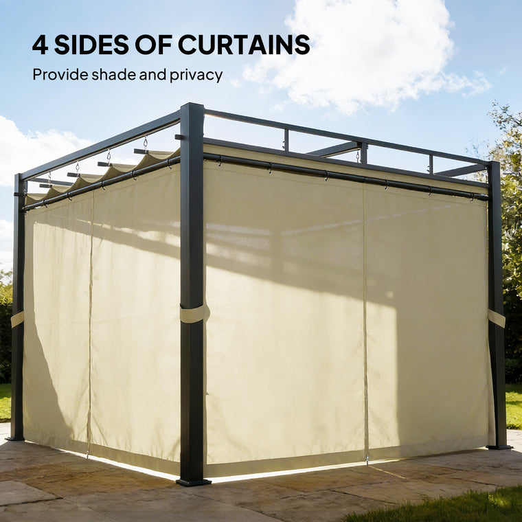 10' x 10' Beige Retractable Pergola with Curtains