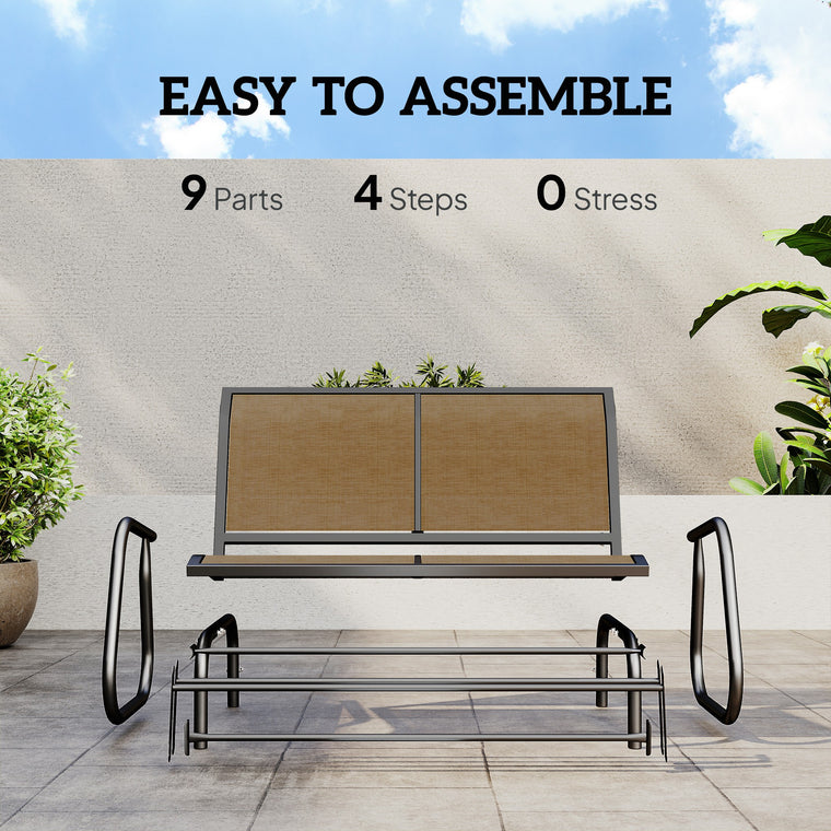 Brown Outdoor Glider Bench with Mesh Fabric