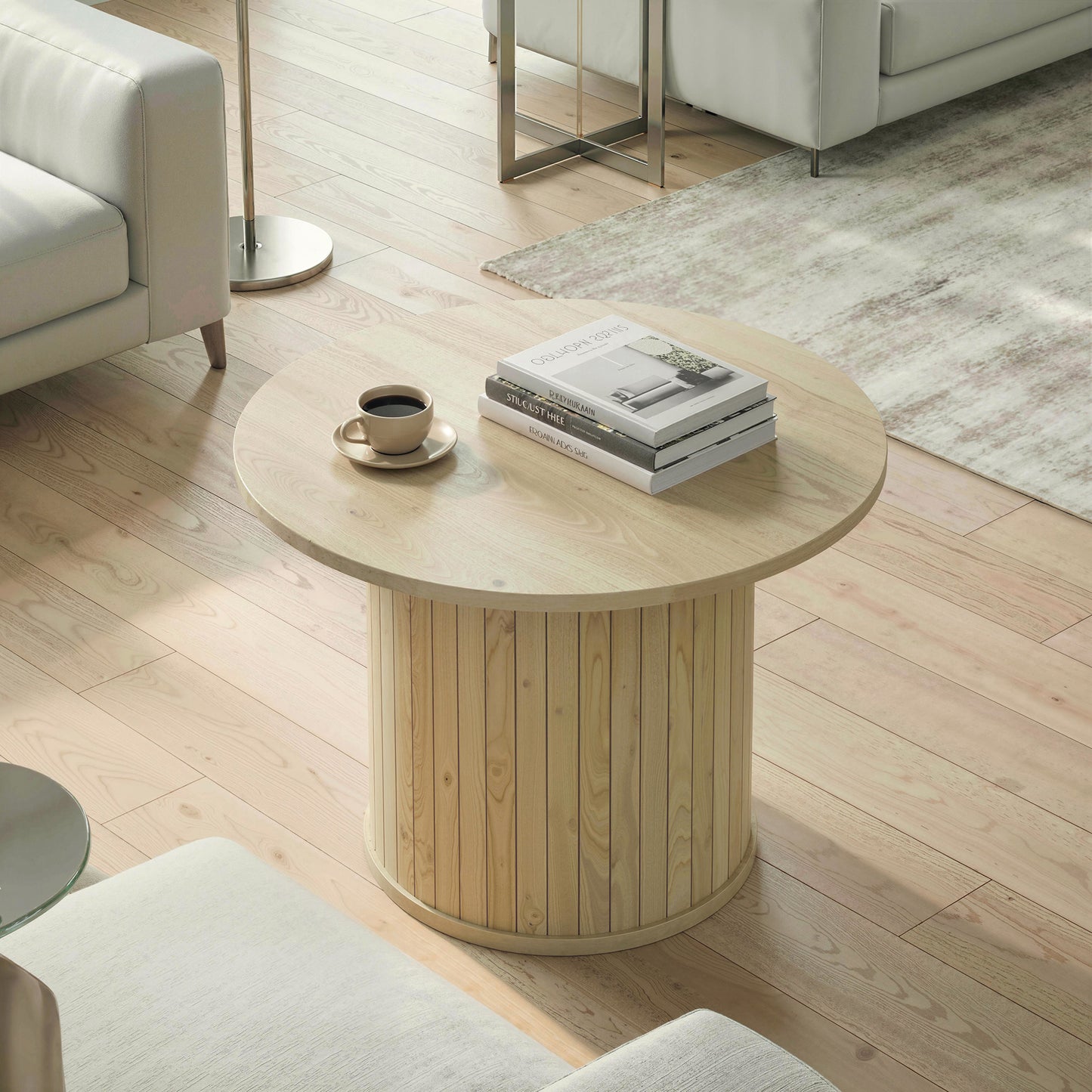 Round Coffee Table, 24" Center Table, Natural Wood