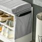 Upholstered Shoe Storage Bench w/ Seat, Entrance Bench w/ Drawer Open Shelves and Pocket for Hallway, White