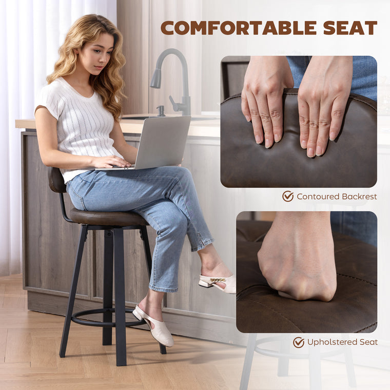 Upholstered Bar Stools Set of 2 with Backrest - Brown