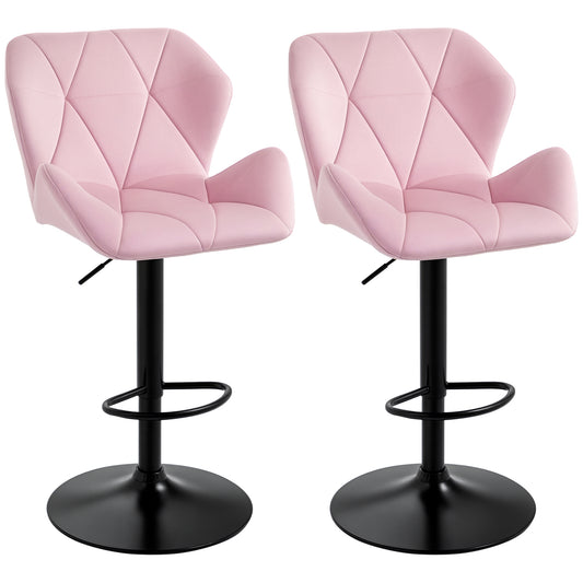 Velvet Adjustable Swivel Bar Stools Set of 2 - Pink