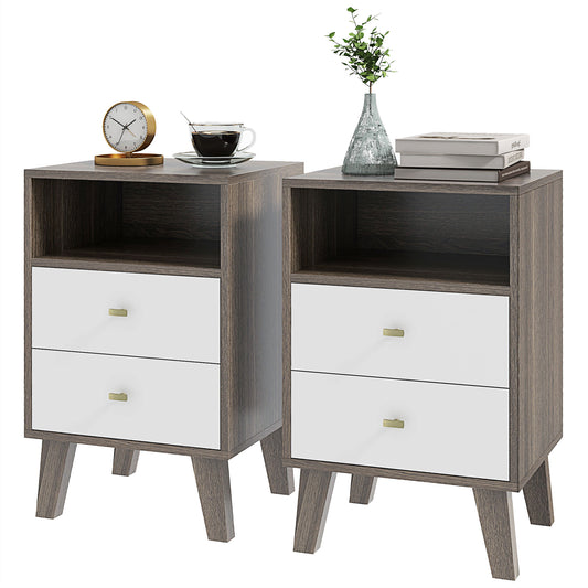 Nightstands Set of 2 with 2 Drawers and Storage - Grey