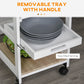Rolling Kitchen Island Cart, Mobile Utility Storage Cart with Drawer, Wire Storage Basket, Removable Tray, White