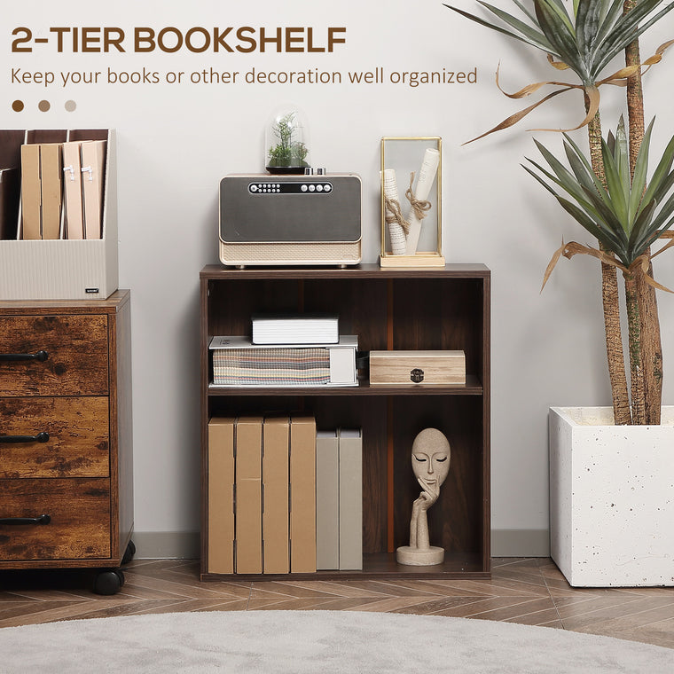 Small 2-Tier Bookshelf Storage Rack - Walnut