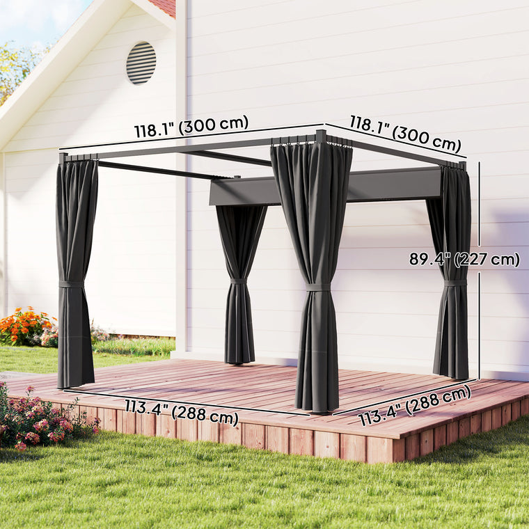 10' x 10' Dark Grey Retractable Pergola with Sidewalls