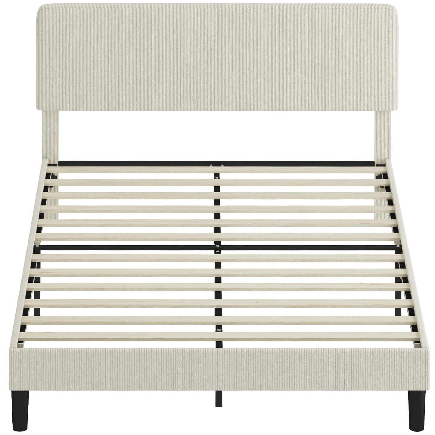 Queen Size Bed Frame with Adjustable Upholstered Headboard Platform Bed Frame Wood Slat Support Noise Free Light Grey