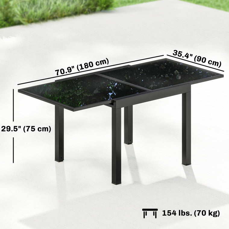 Aluminum Expandable Dining Table with Tempered Glass Top