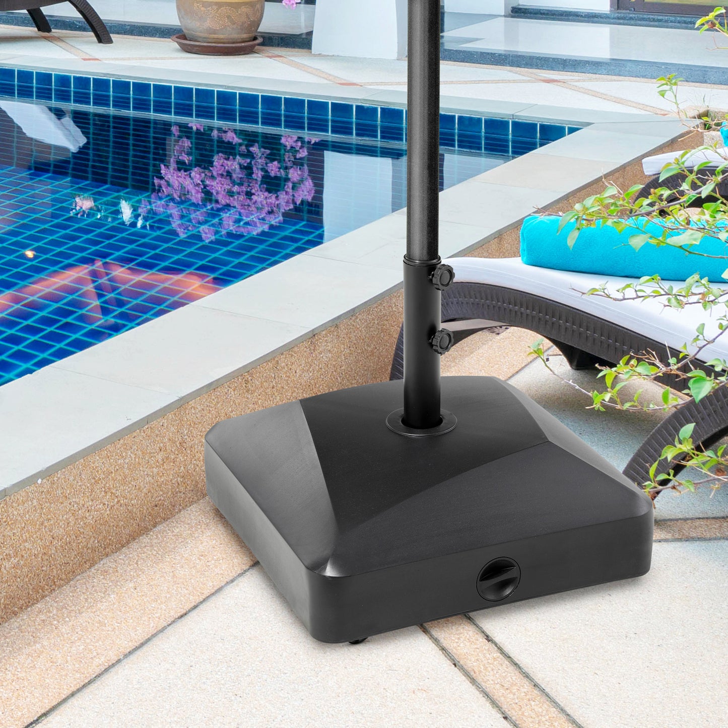 Filled Patio Umbrella Base with Wheels, 132 lb Heavy Duty Market Umbrella Stand for Outdoor, Garden, Backyard, Black
