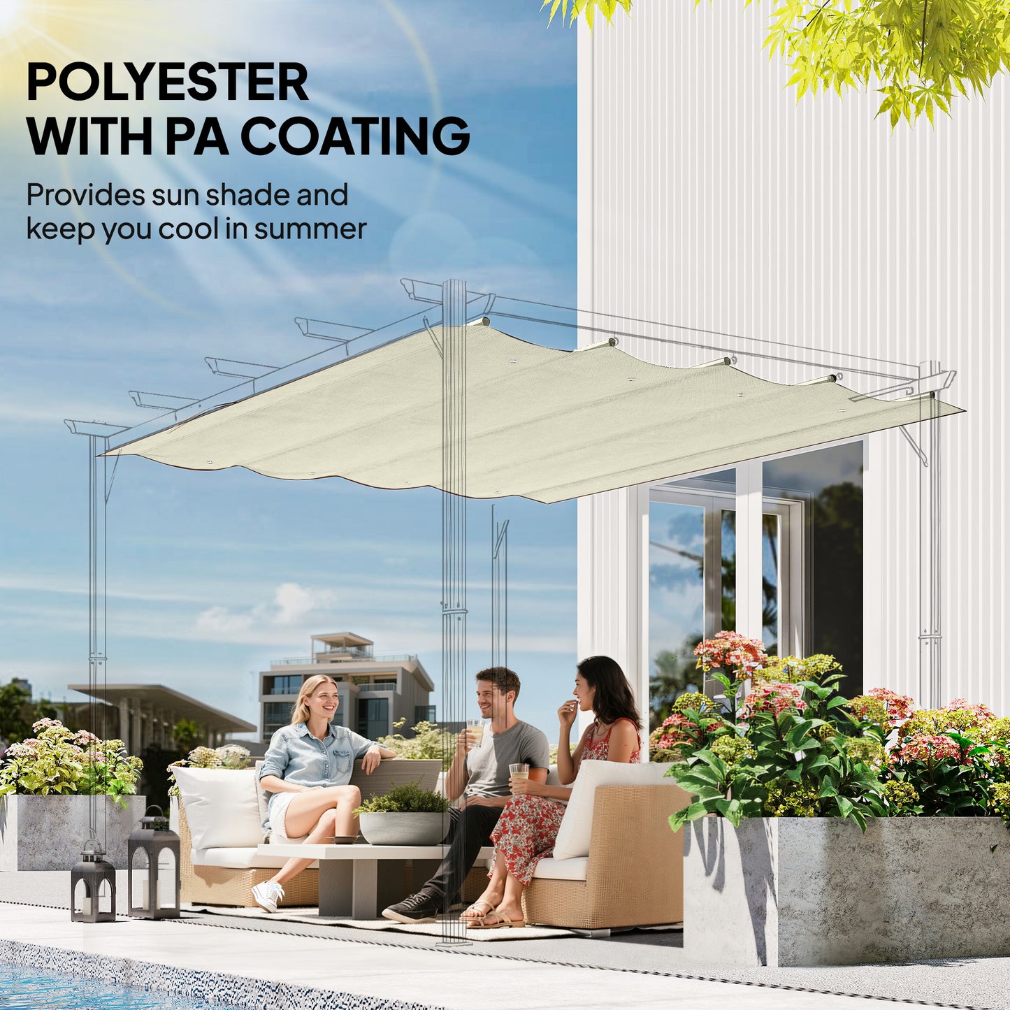 8' x 9.4' Retractable Pergola Canopy Replacement, Fit 7' x 10' Frame, UV30+ Pergola Cover Top Only, Cream