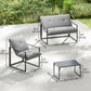 4 Piece Outdoor Furniture Set, Patio Conversation Set with Tempered Glass Table, Loveseat, Chairs, Cushions, Light Grey