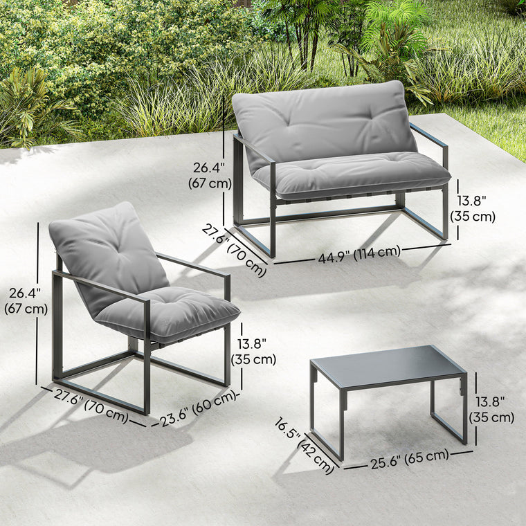 4-Piece Conversation Set with Tempered Glass Table