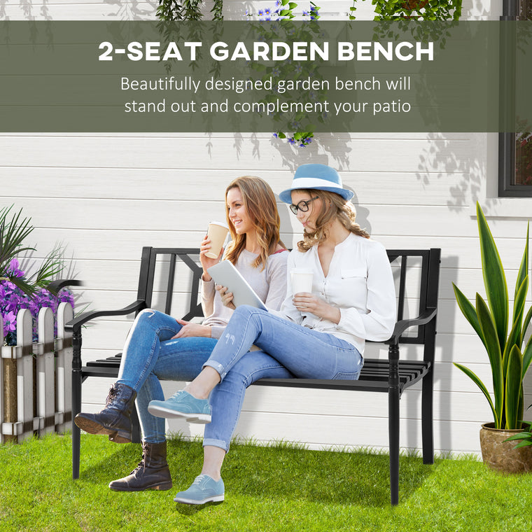 Black Steel Garden Bench for 2 Persons