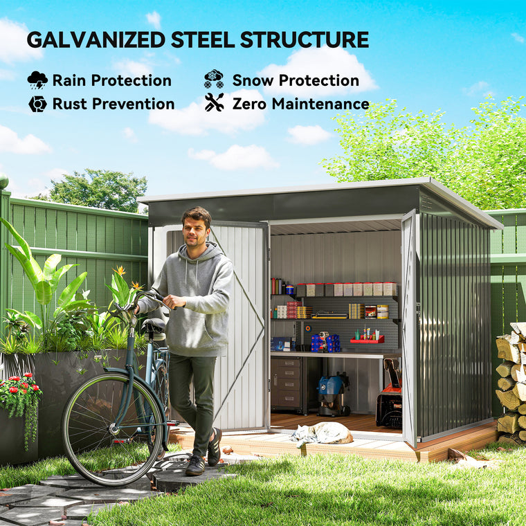 8.5' x 6' Galvanized Steel Garden Shed with Vents and Window