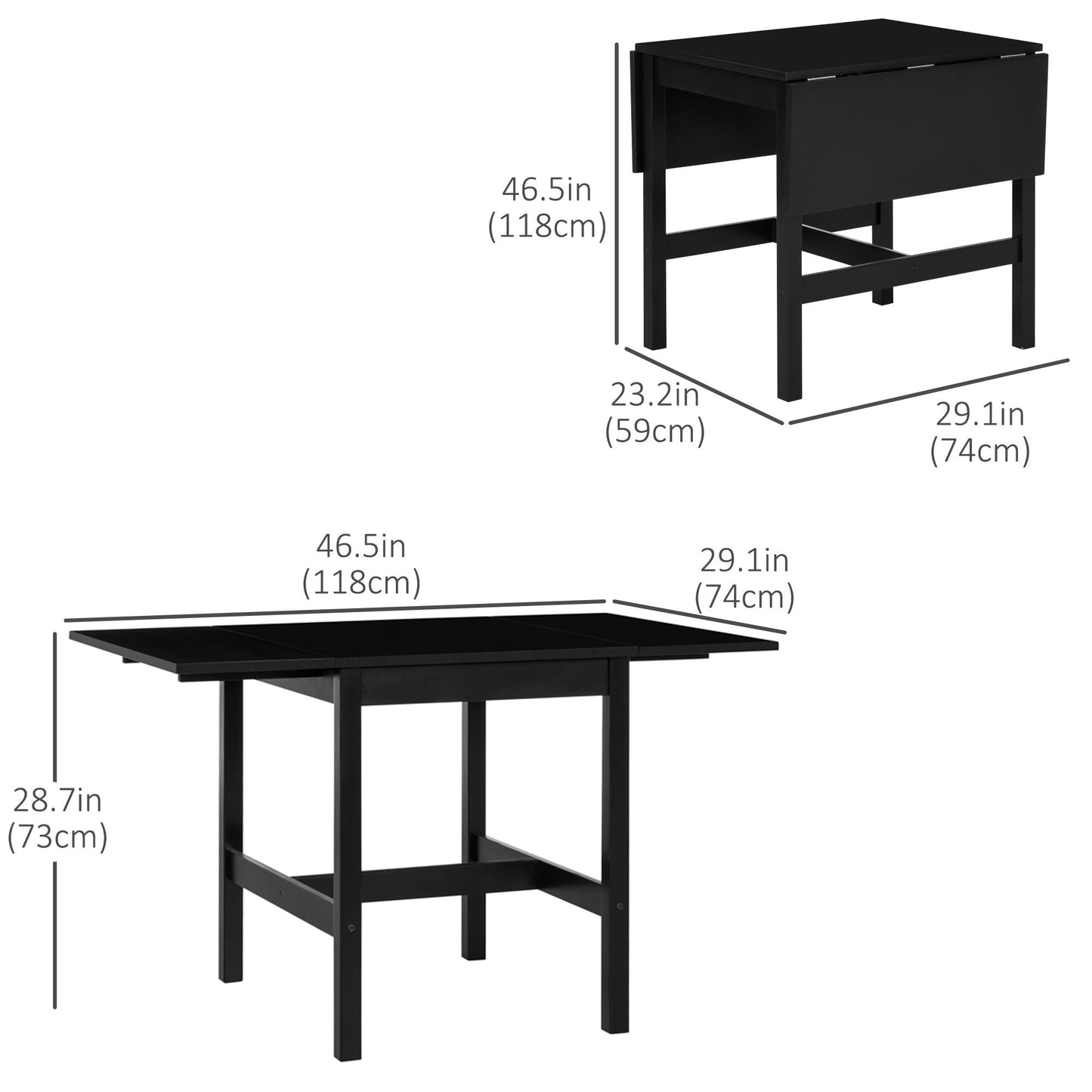 Solid Wood Kitchen Table, Farmhouse Drop Leaf Tables for Small Spaces, Folding Dining Table, Black