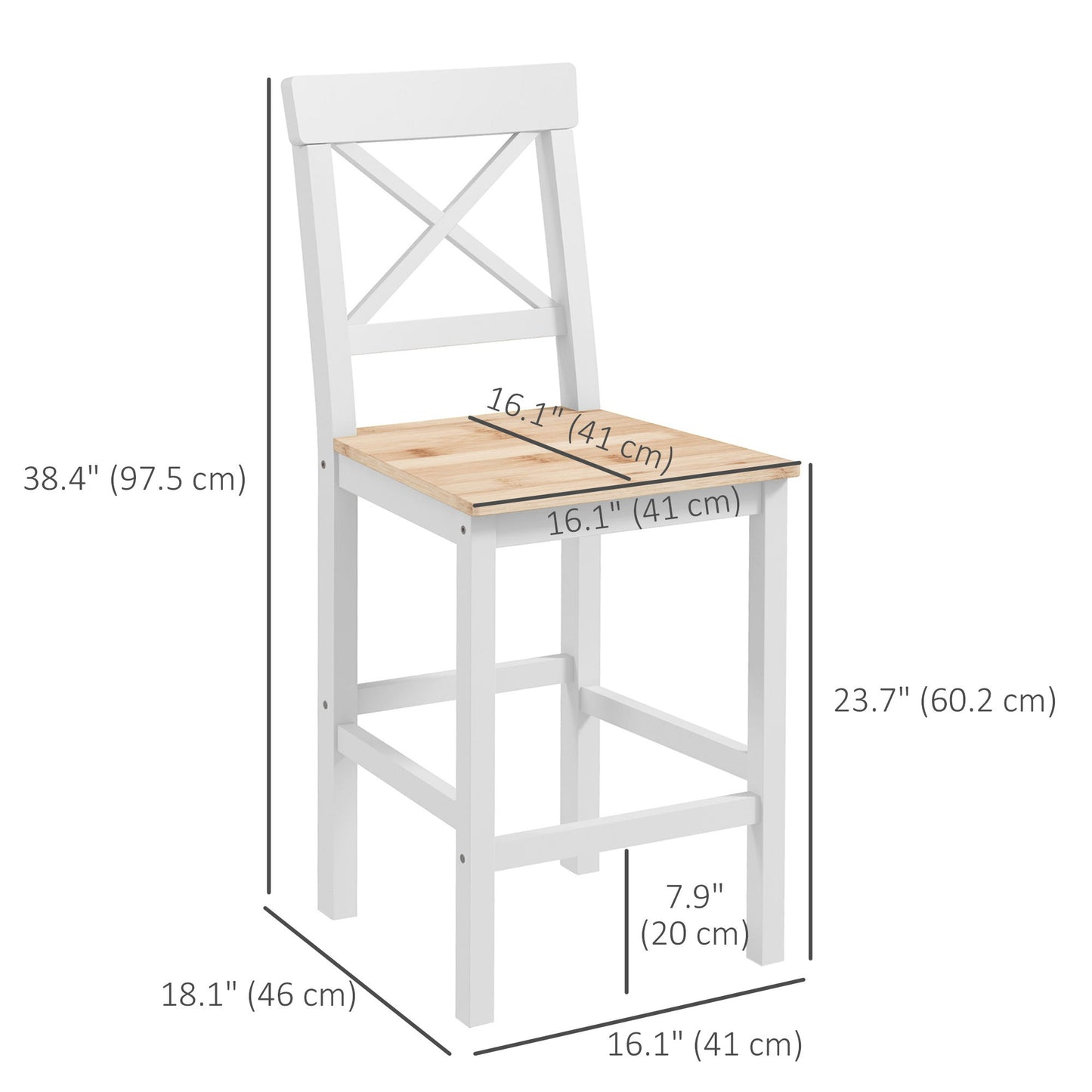 Counter Height Stools Set of 2, Farmhouse Bar Stools with Backs, Solid Wood Counter Stools for Kitchen Island