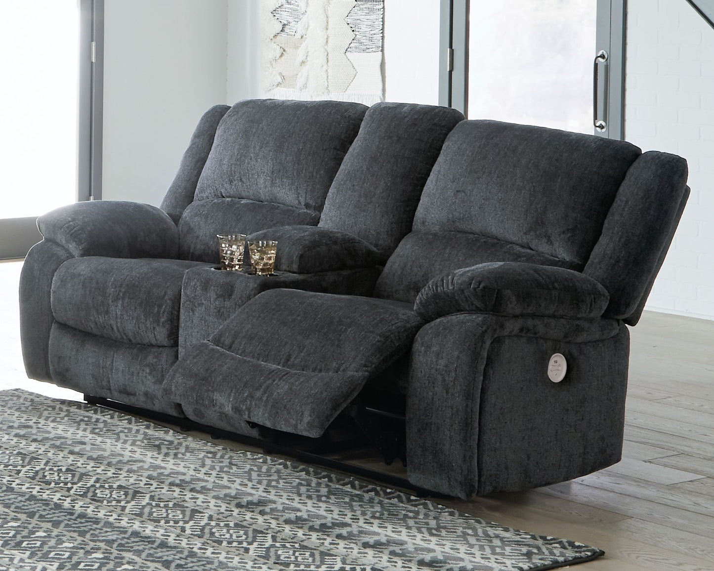 Draycoll - Slate - Dbl Reclining Power Loveseat W/Console - Fabric