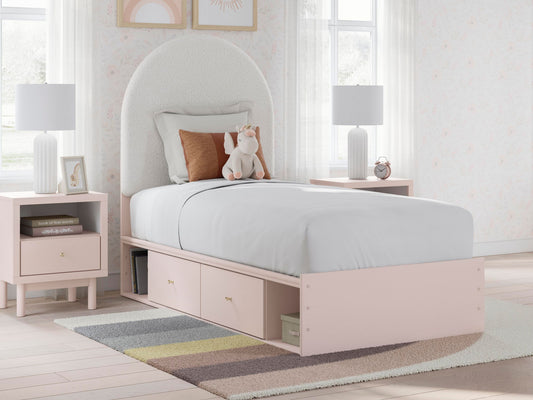 Wistenpine - Twin Upholstered Panel Bed With Under Bed Storage - Blush