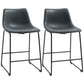 Counter Height Bar Stools Set of 2, Vintage PU Leather Bar Chairs, Kitchen Stool with Footrest, Black