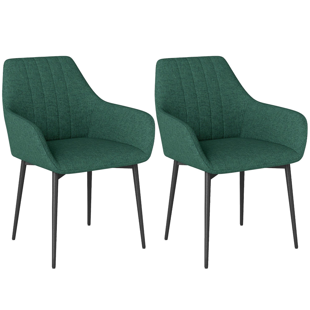 Set of 2 Upholstered Linen Dining Chairs - Dark Green