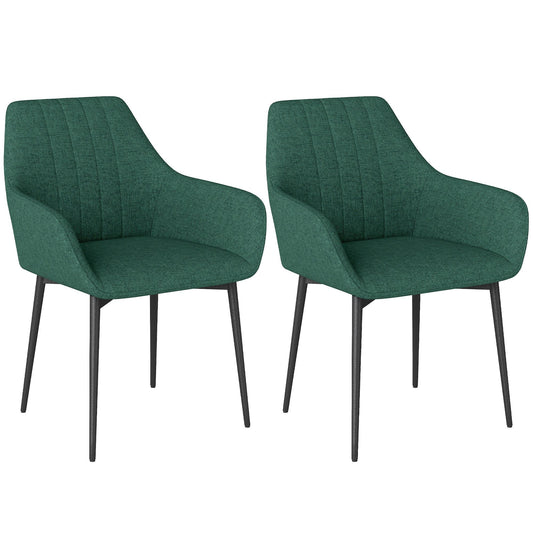 Set of 2 Upholstered Linen Dining Chairs - Dark Green