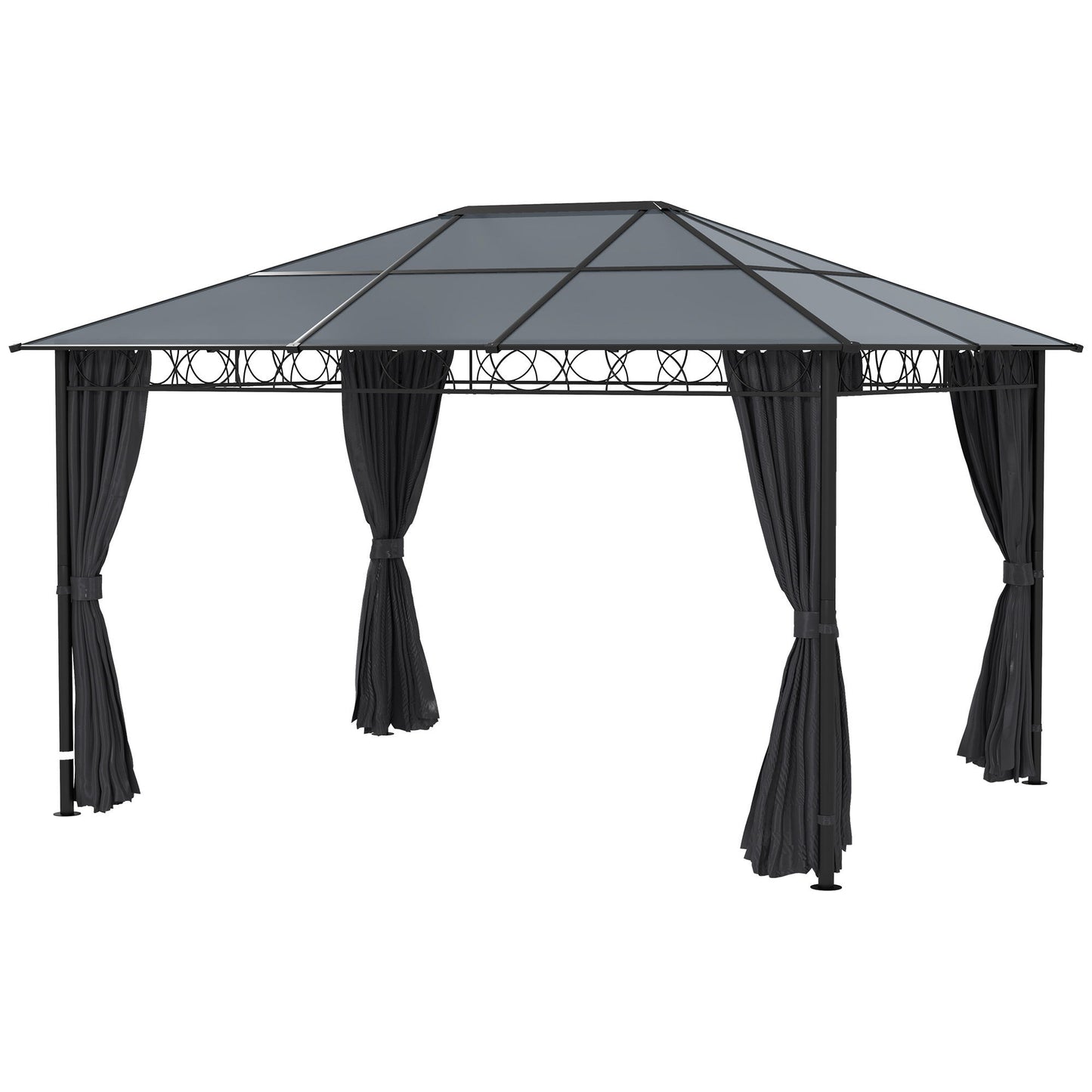13' x 10' Polycarbonate Hardtop Gazebo Canopy, Outdoor Patio Gazebo with Aluminum Frame & Curtains, Dark Grey
