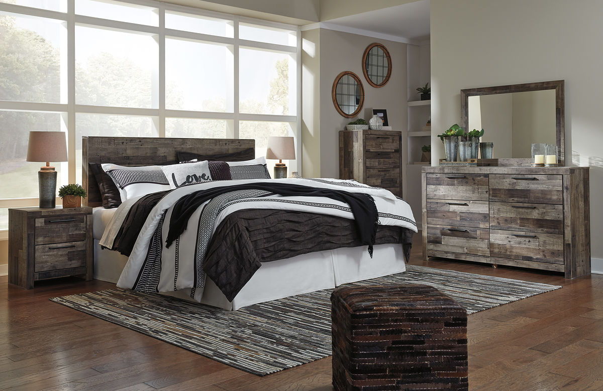 Derekson - King Panel Headboard with Bolt on Bed Frame - Multi Gray