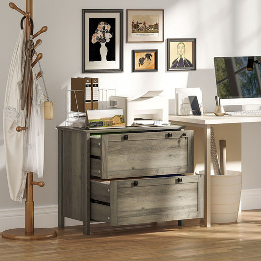 2 Drawer File Cabinet, Lockable Filing Cabinet with Adjustable Hanging Bar for Letter, A4 Size, Weathered Grey Oak