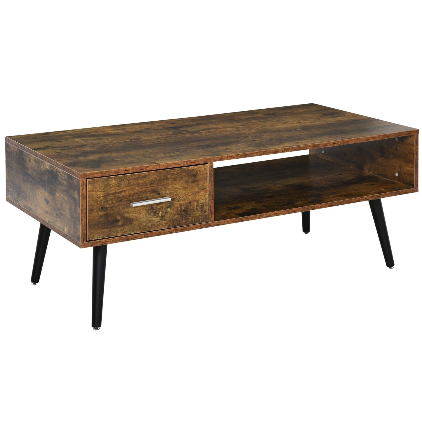 Retro Coffee Table with Storage and Drawer - Rustic Brown