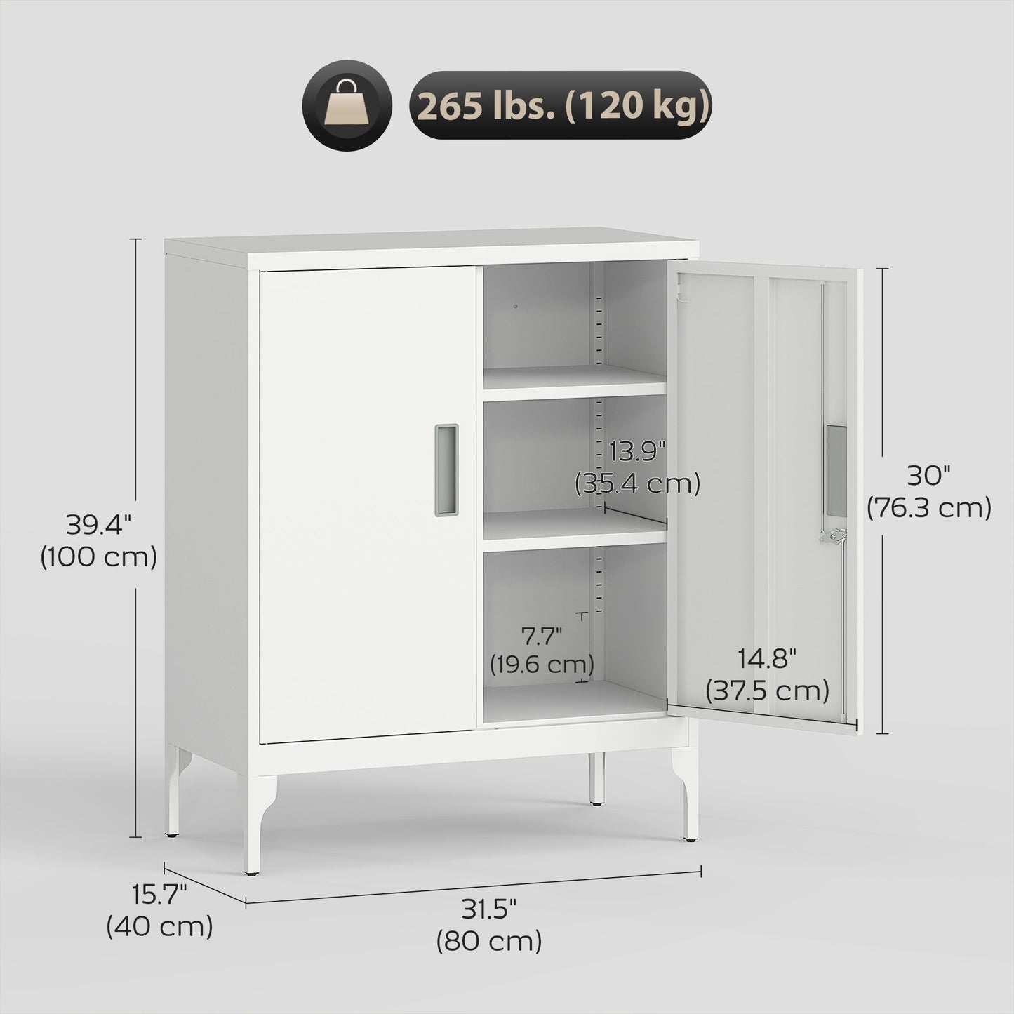 Locking Storage Filing Cabinet with Doors - White