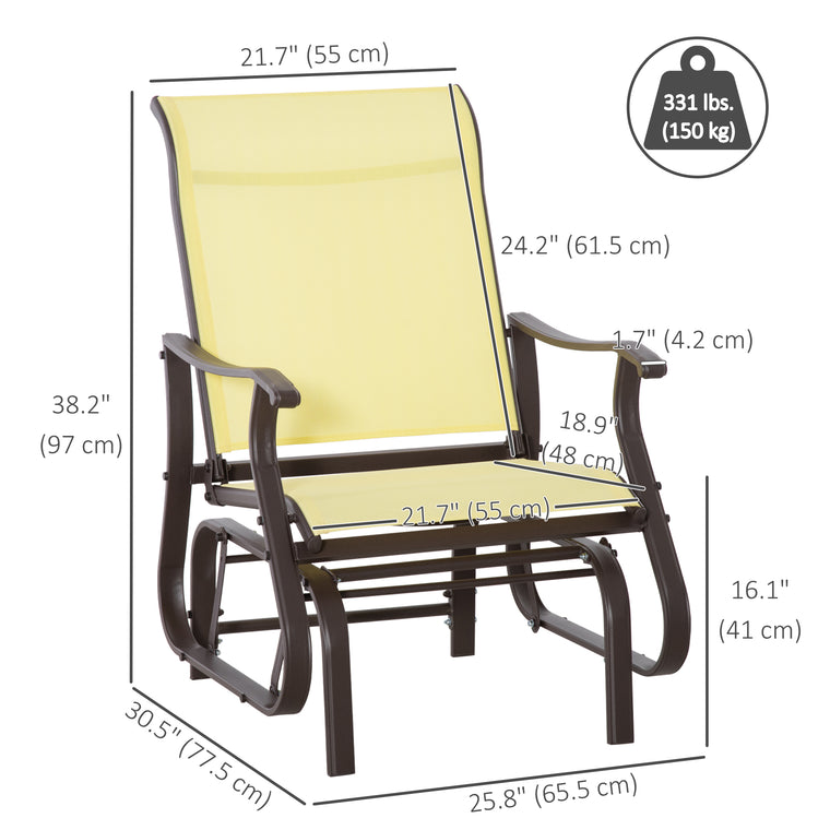 Steel Frame Patio Glider Chair with Mesh Fabric - Beige