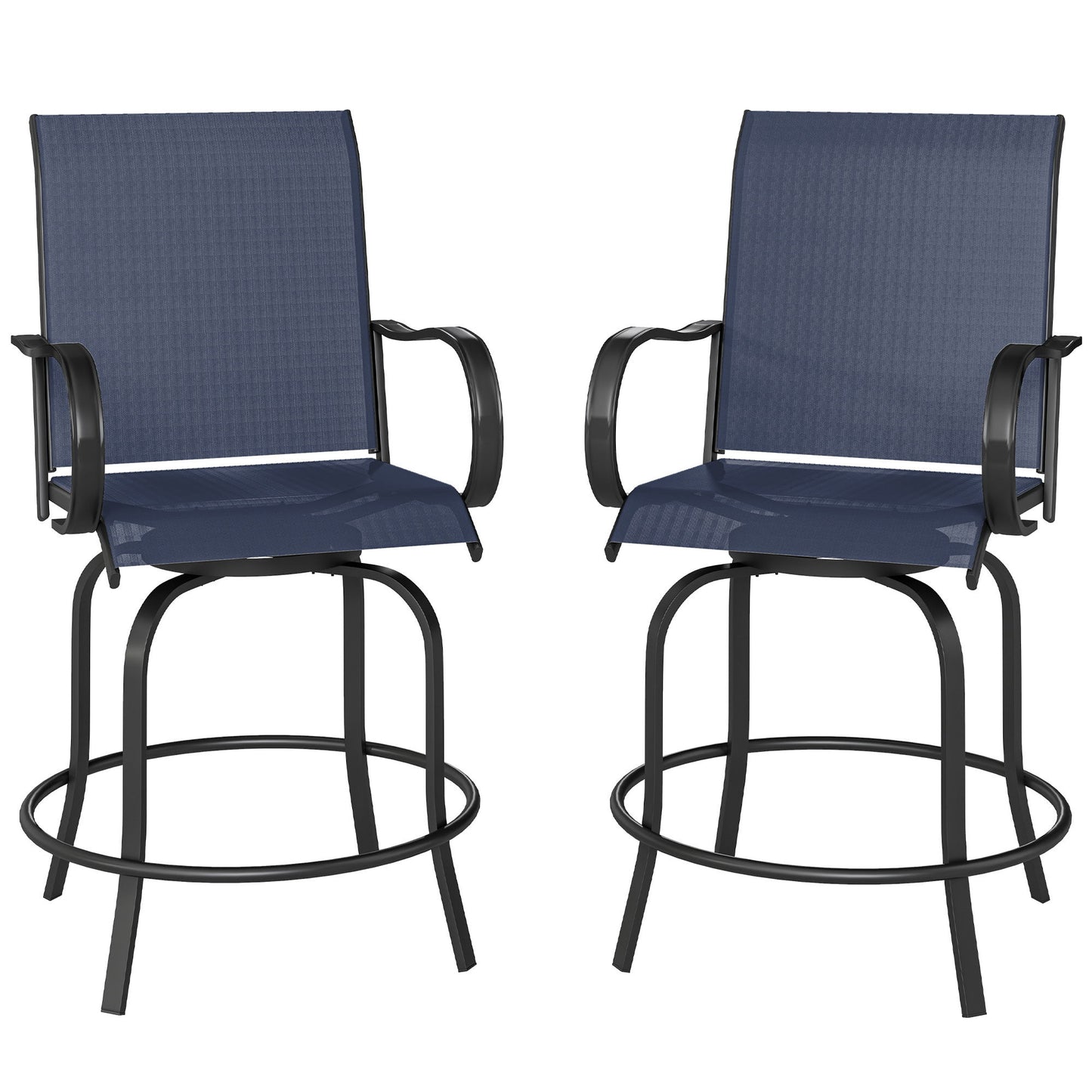 Outdoor Bar Stools Set of 2, 360° Swivel Bar Height Chairs, 26.8" x 29.5" x 48.4", Navy Blue