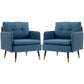 Accent Chairs Set of 2, Upholstered Armchairs with Tufted Back Cushion and Steel Legs for Living Room, Bedroom