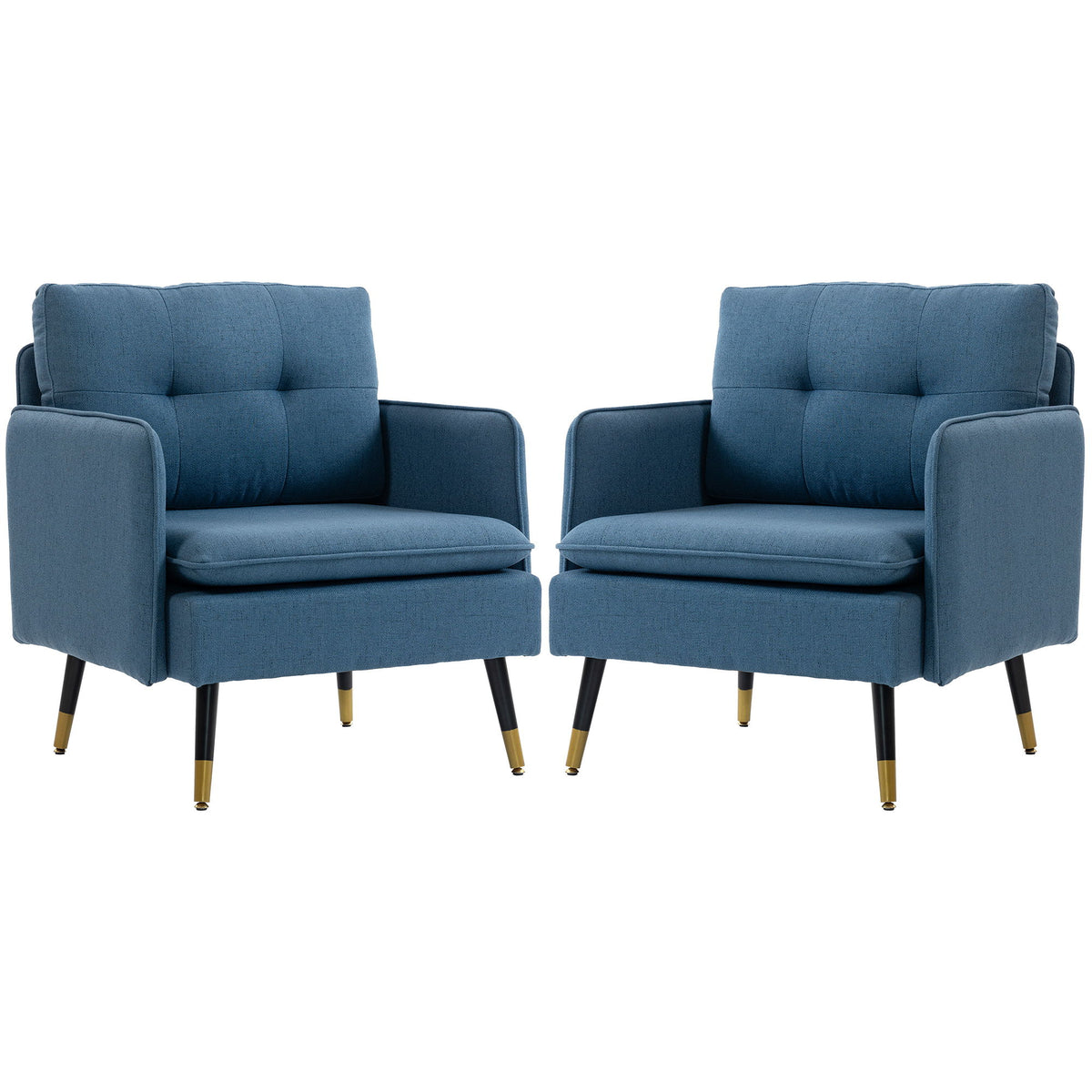 Accent Chairs Set of 2, Upholstered Armchairs with Tufted Back Cushion and Steel Legs for Living Room, Bedroom