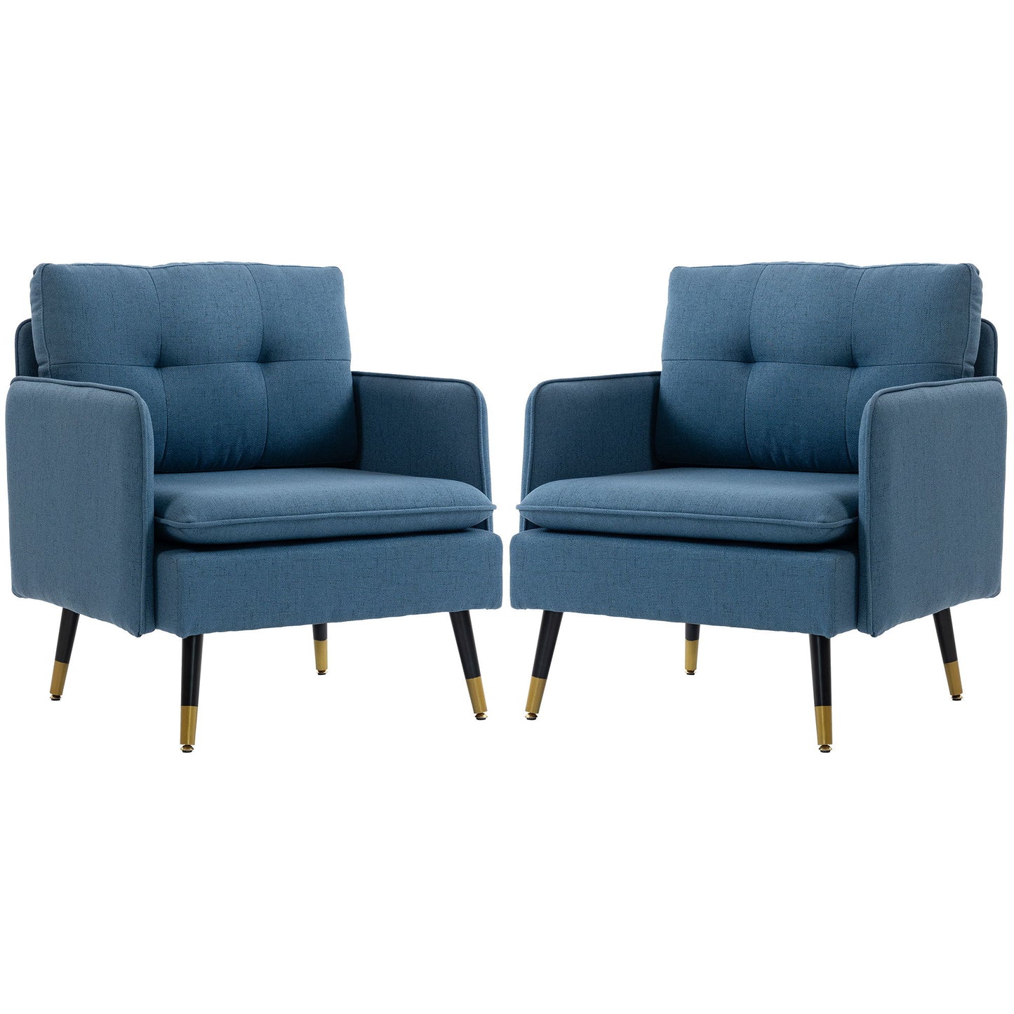 Accent Chairs Set of 2, Upholstered Armchairs with Tufted Back Cushion and Steel Legs for Living Room, Bedroom