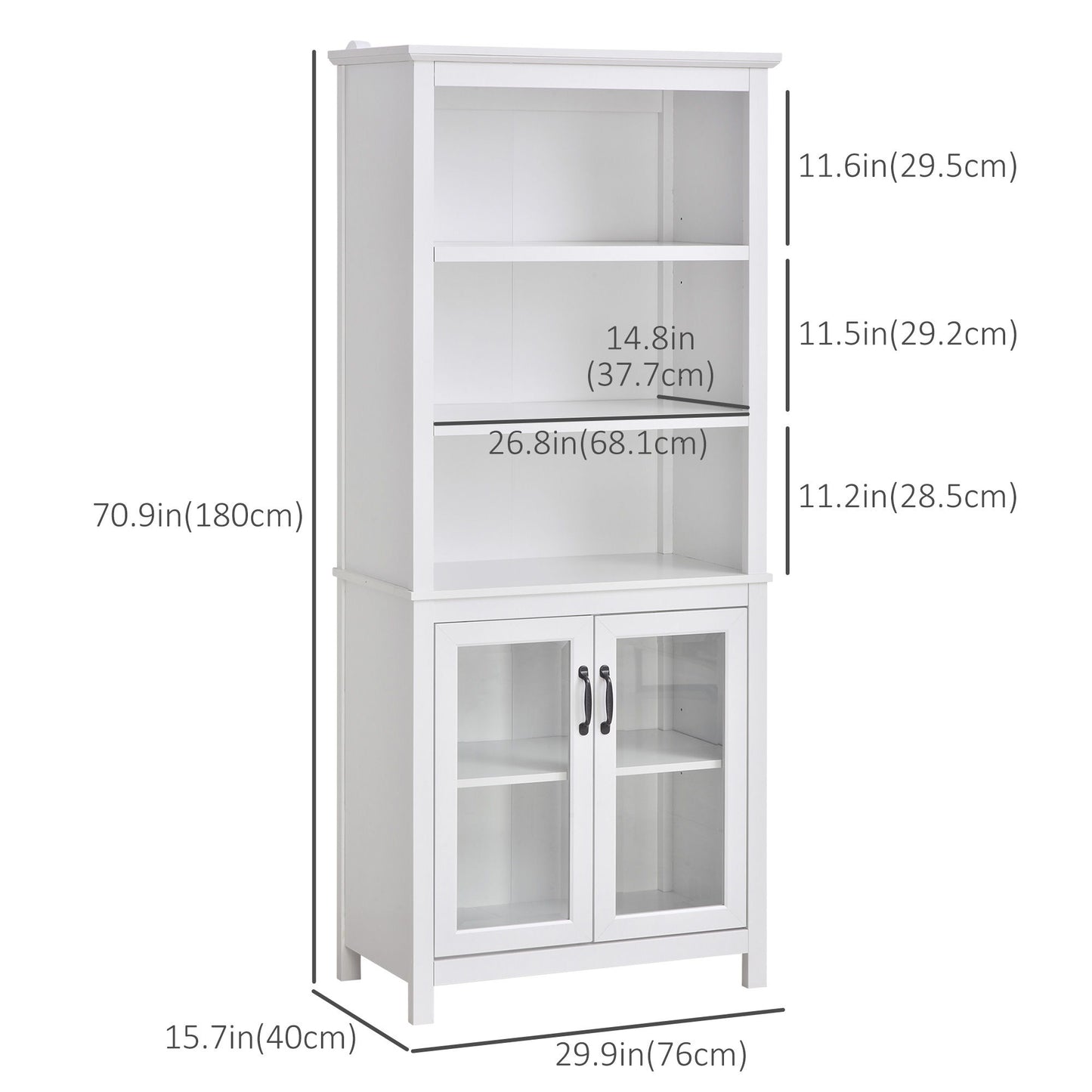 Multifunctional Storage Cabinet Bookcase with Adjustable Shelves Display Rack for Study, Kitchen, Living Room, White