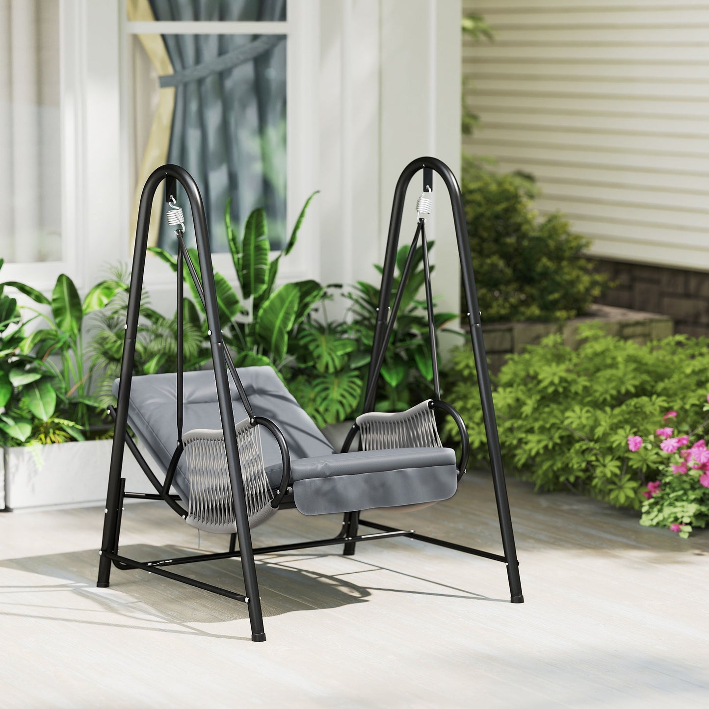 Rattan Hammock Chair with Stand Included, Hanging Swing Chair with Stand and Seat Cushion, Light Grey