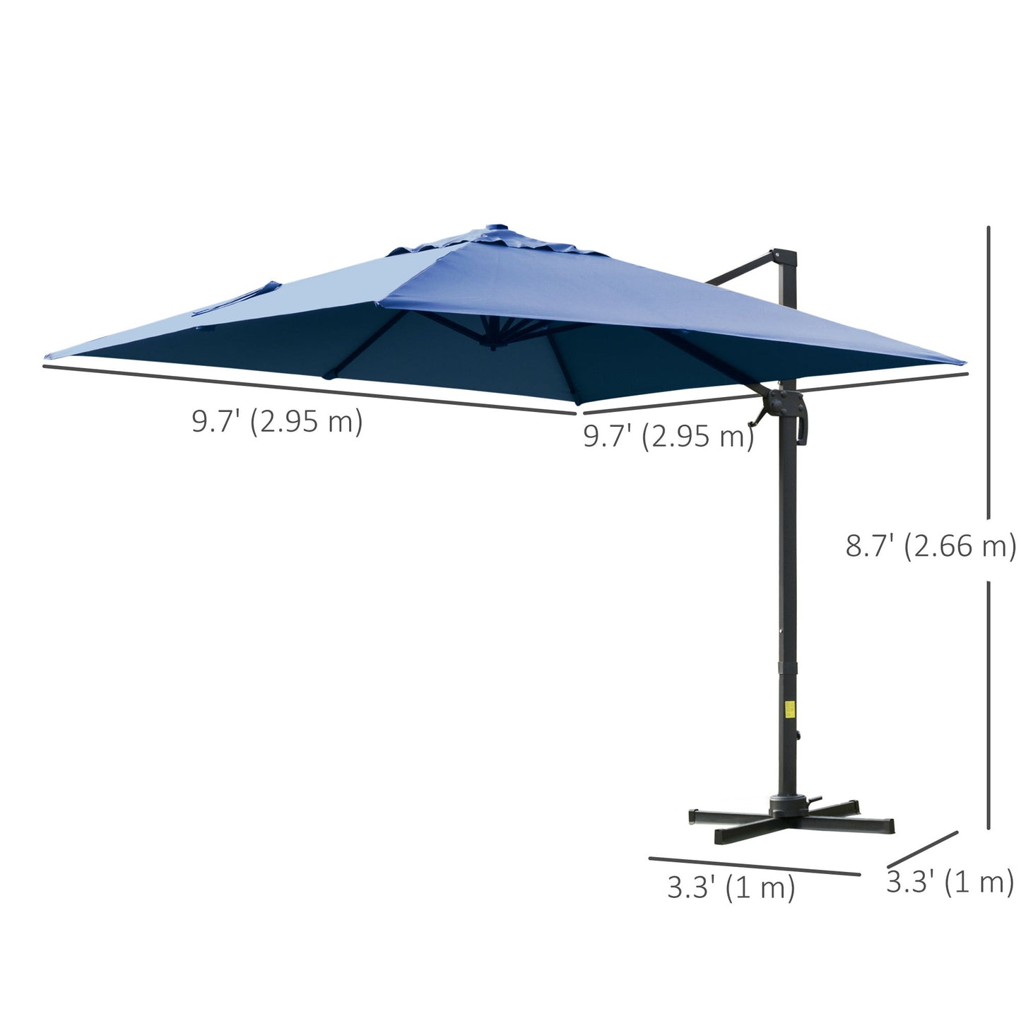 10x10ft Cantilever Umbrella Rotatable Square Top Market Parasol with 4 Adjustable Angle for Backyard Patio Outdoor Area, Blue