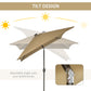 6.5x10ft Patio Umbrella Rectangle Solar Powered Tilt Aluminum Outdoor Market Parasol with LEDs Crank (Light Coffee)