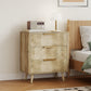 Fluted Chest of Drawers, Modern 3 Drawer Dresser with Pine Wood Legs, Finger Pulls for Closet, Living Room, Hallway, Oak