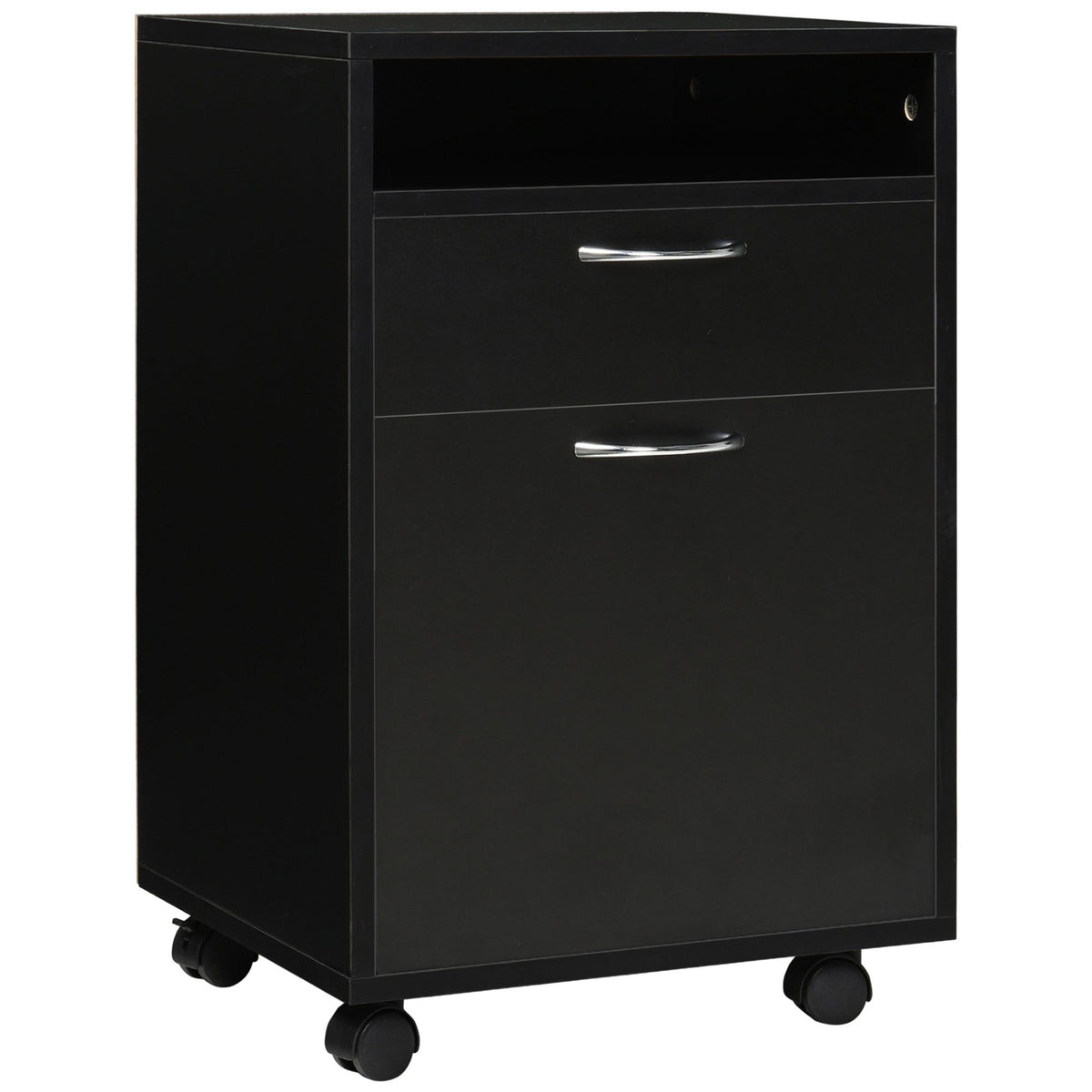 24" Small Filing Cabinet with Drawer and Wheels - Black
