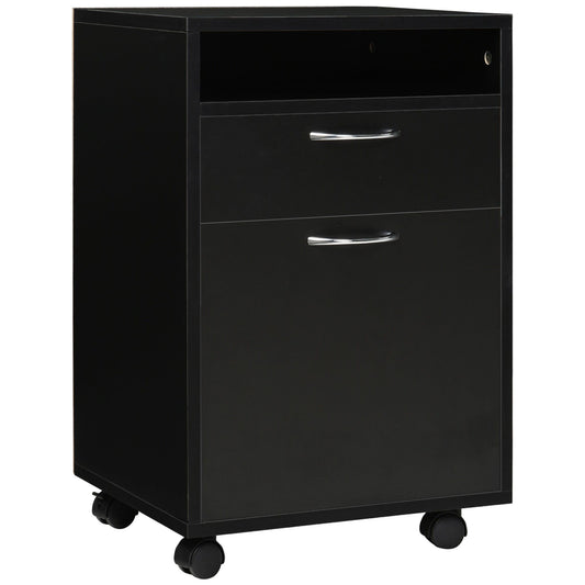 24" Small Filing Cabinet with Drawer and Wheels - Black