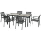 7 Pieces Outdoor Dining Set with 6 Stackable Chairs, Patio Table and Chairs with Plastic Top, Breathable Mesh Seat Back