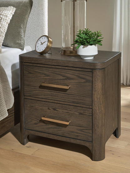 Radkin - Two Drawer Night Stand - Burnished Brown