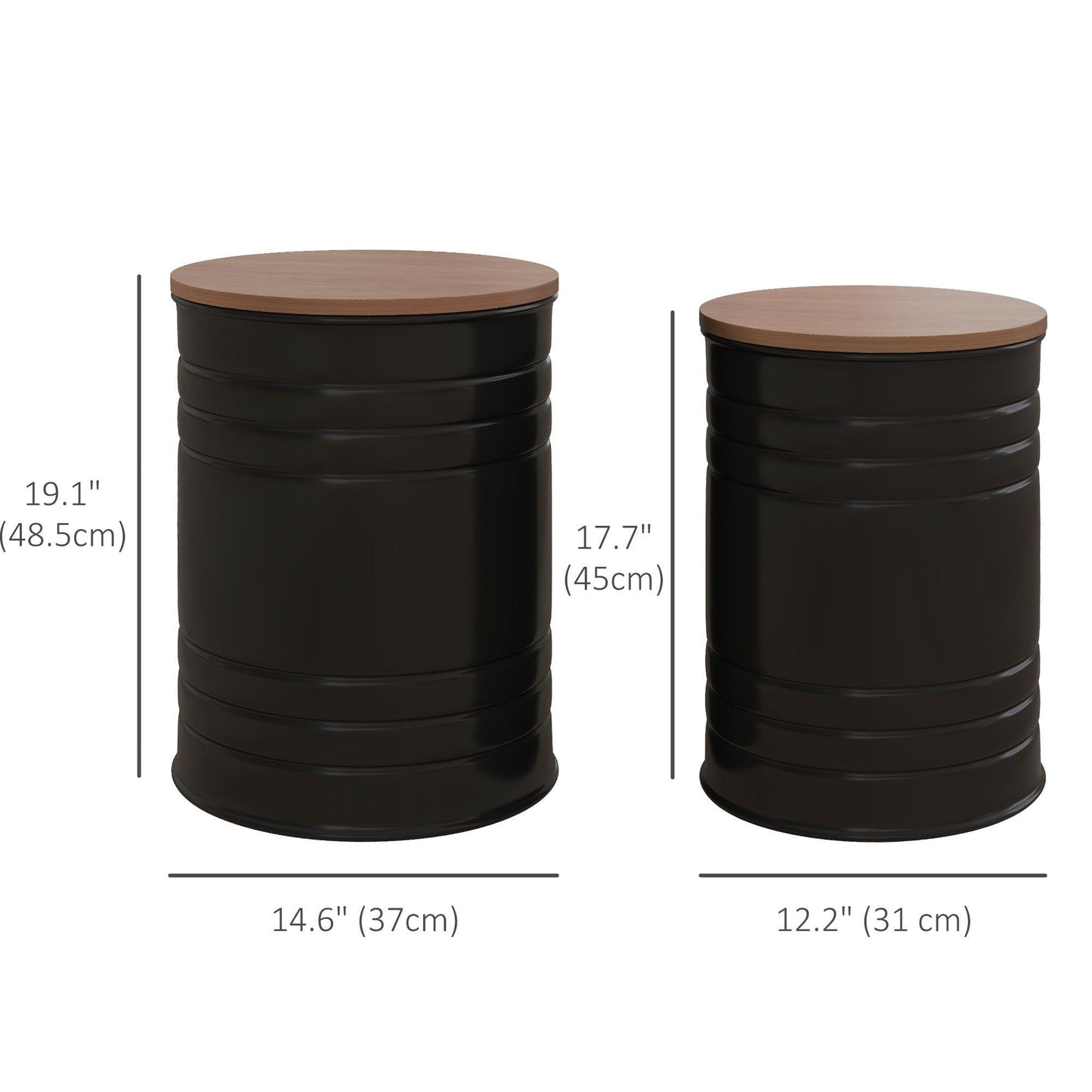 Round Nesting Side Tables Set of 2 with Storage - Black